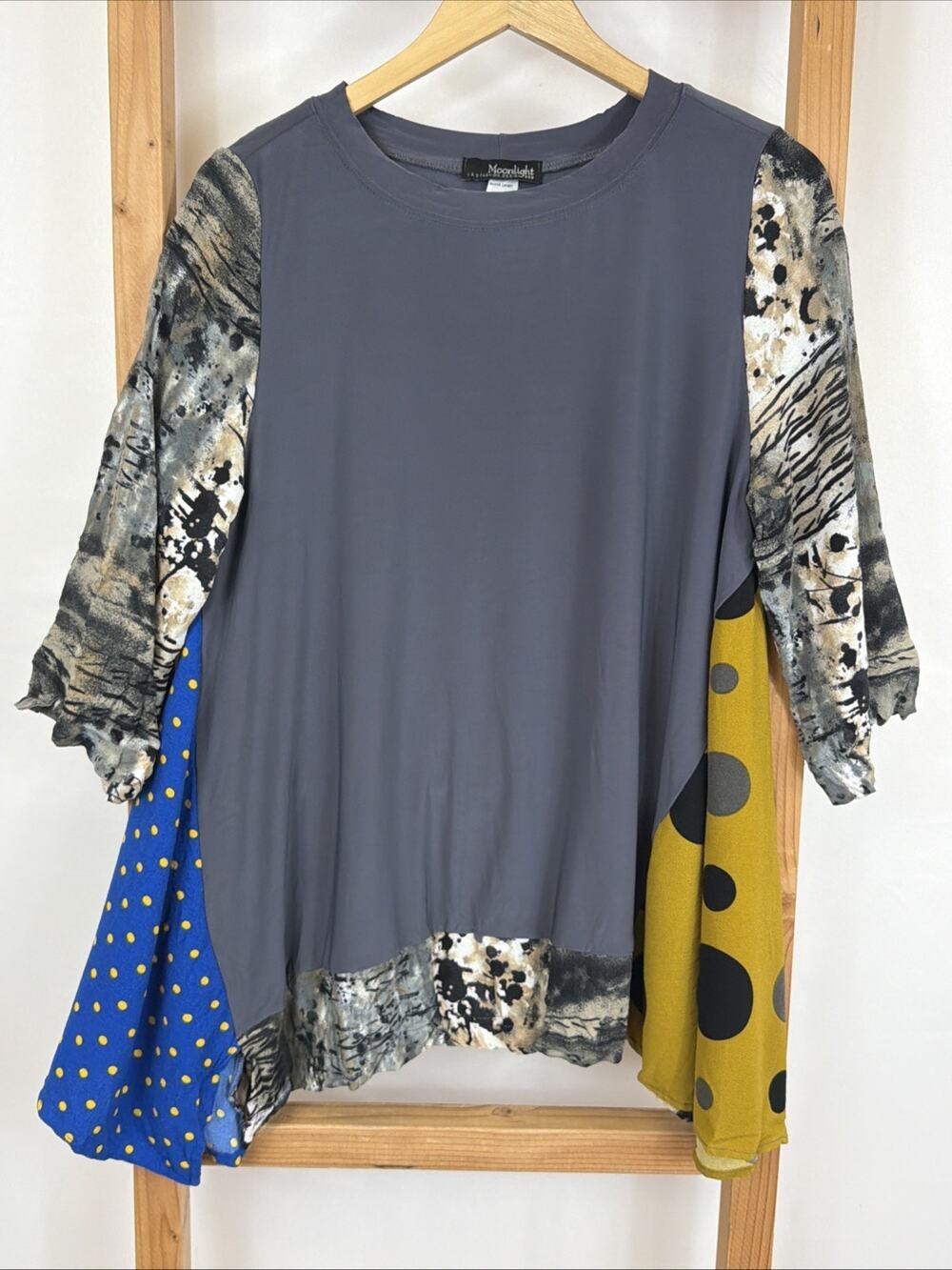 Moonlight Multicolor Pattern 3/4 Sleeve High Low Hem Tunic Top #1586 Size S